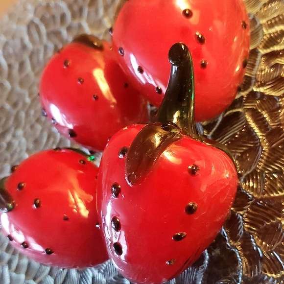 Lot of 3 Vtg Murano Style Strawberry Hand Blown Art Glass Paperweight 3,5" big - Picture 4 of 5